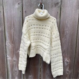 Zara Girls Cream Knit Crochet‎ Turtleneck Sweater Size 11/12